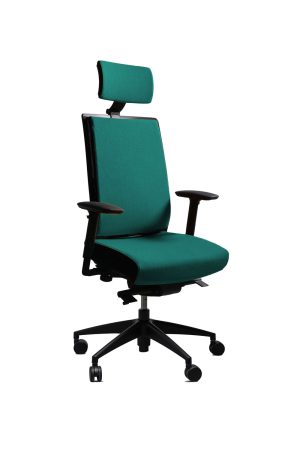 Photo prise de trois quart d'un fauteuil de bureau ergonomique en laine steelcut trio trois vert