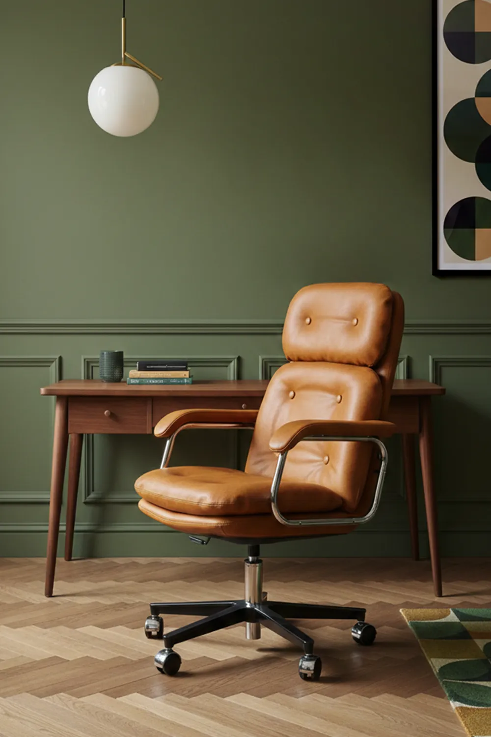 H&eacute;ritage 80, fauteuil de bureau vintage, une assise avec grand dossier et finitions cuir qui s&rsquo;harmonise parfaitement avec un espace de travail moderne. Fabrication fran&ccedil;aise, au sein des ateliers Navailles Manufactures.