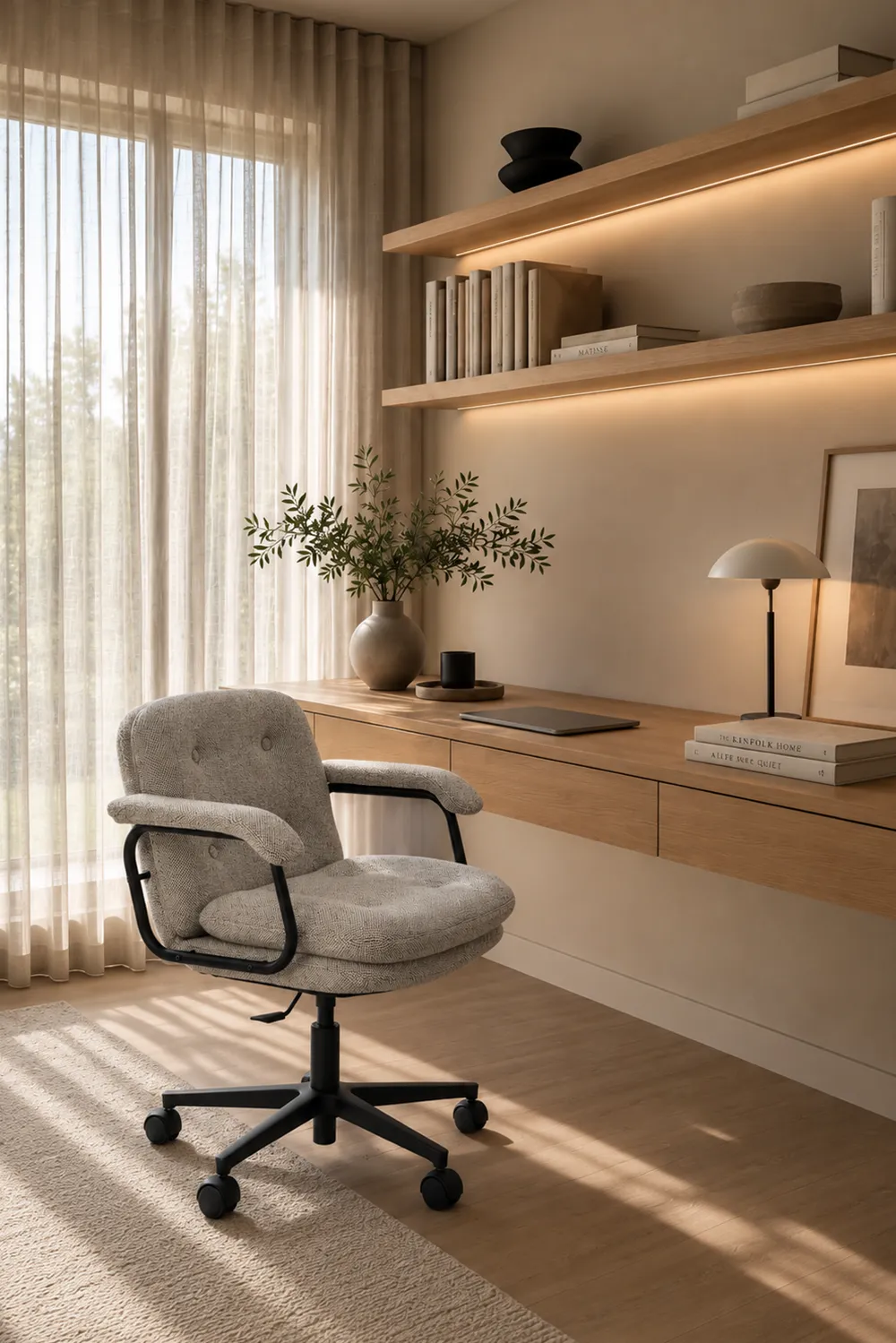 H&eacute;ritage 80, fauteuil de bureau vintage, assise en tissu, petit dossier et finitions noires, con&ccedil;u pour un espace de travail moderne. Fabrication fran&ccedil;aise, au sein des ateliers Navailles Manufactures.