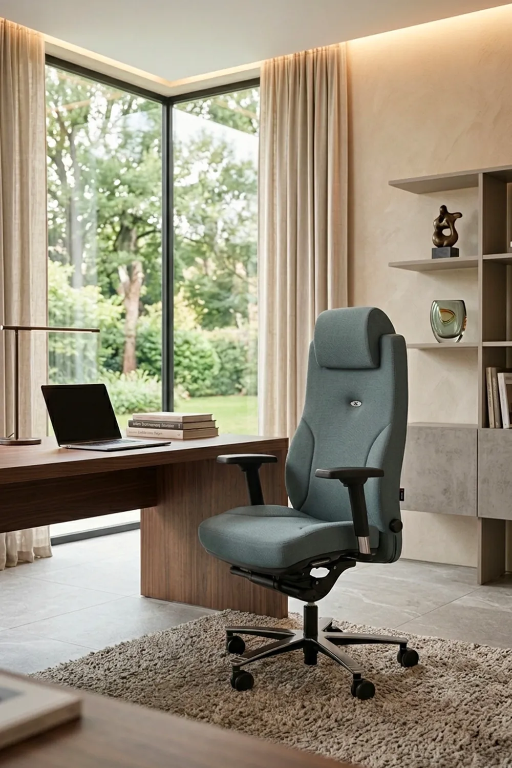 Fauteuil de bureau ergonomique Lead Ernest 24/24 en tissu, dispos&eacute; dans un bureau moderne et &eacute;pur&eacute;, Navailles France.