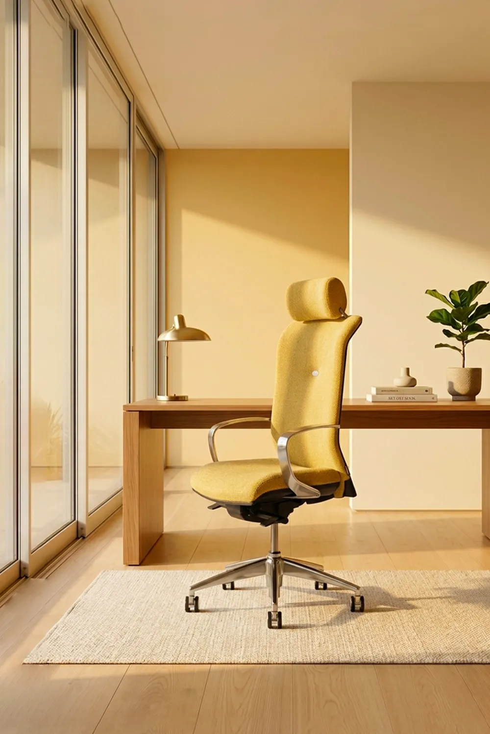 Strong Auguste +, fauteuil de direction en tissu dans un bureau lumineux et &eacute;pur&eacute;. Navailles France.
