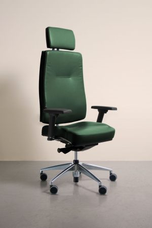 Chaise de bureau ergonomique King Edgard en Cuir vert de trois Quart NAVAILLES