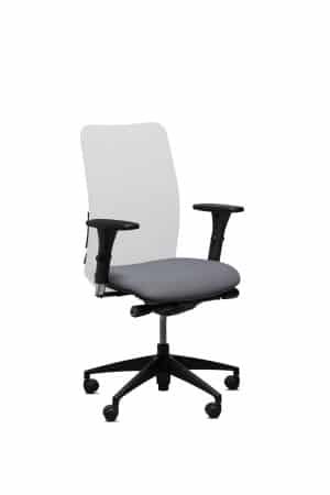 Fauteuil de bureau ergonomique made in france en résille blanche avec une assise en tissu rondo grise, modèle Famous Fernand de Navailles