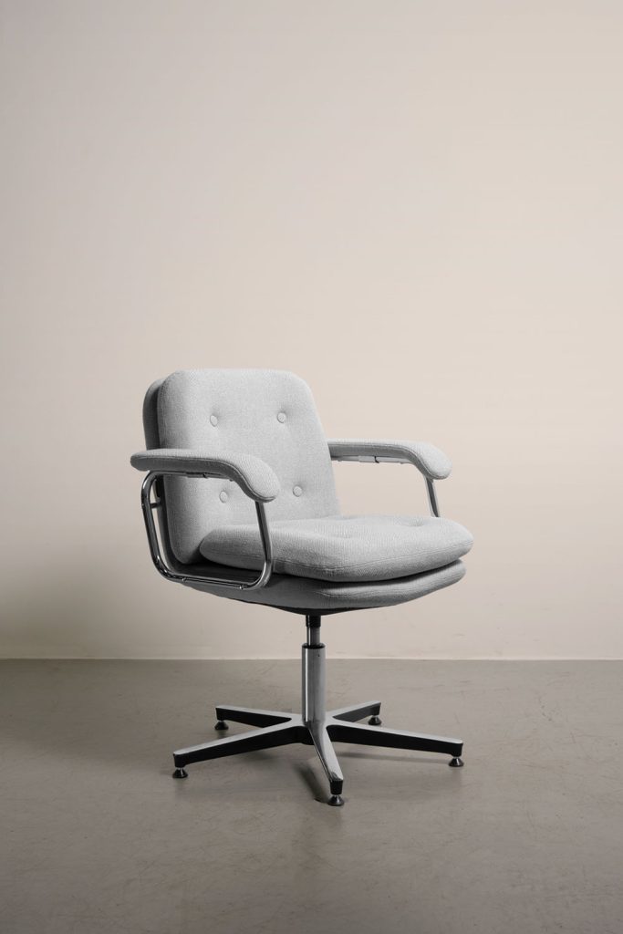 Fauteuil de réunion vintage en laine petit dossier Héritage 80 réédition emblématique de trois Quart NAVAILLES